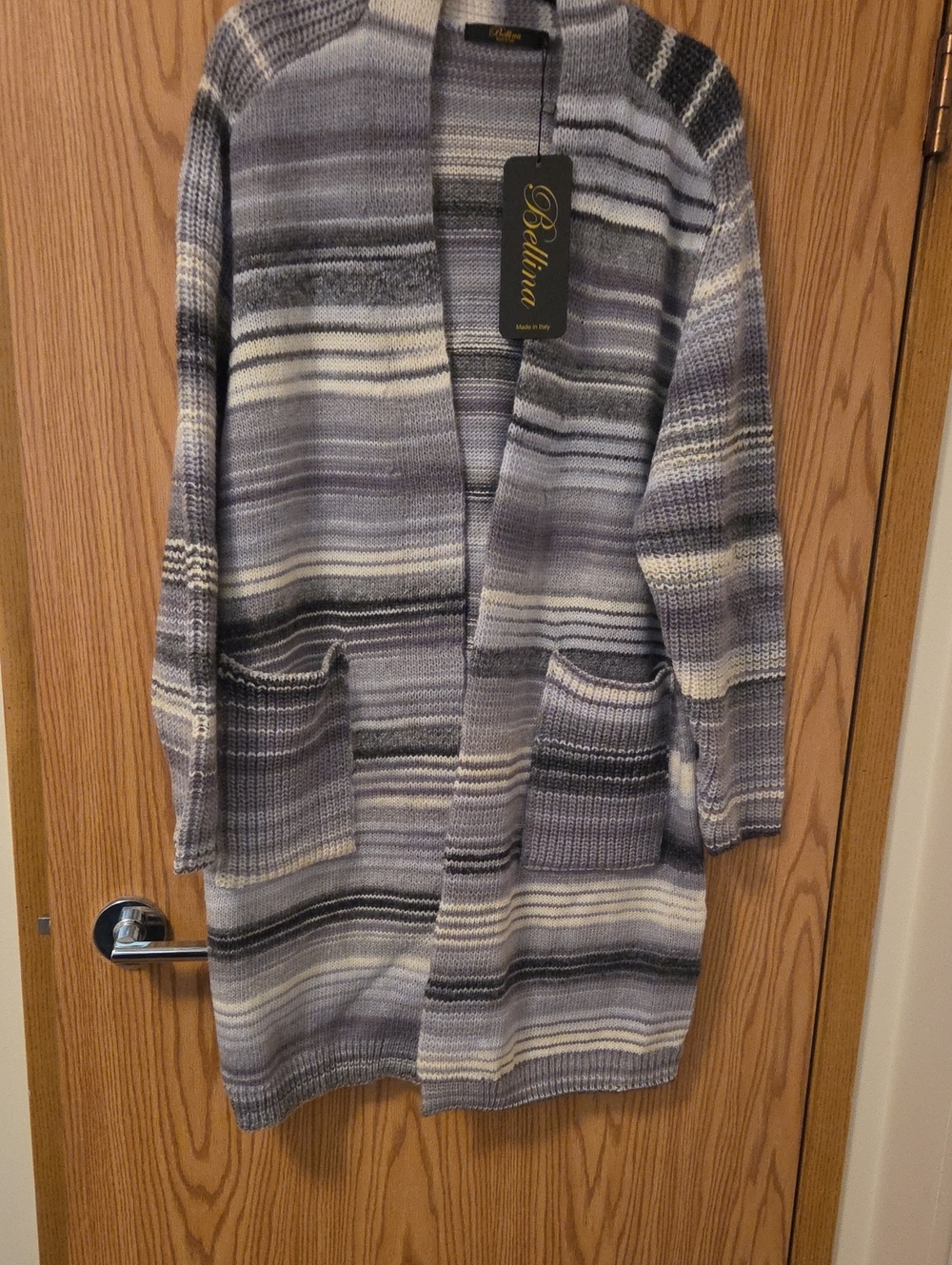 Bellina Grey Striped Open-Front Duster Cardigan